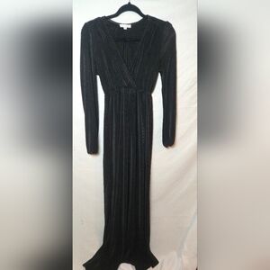 Baltic Born Venus Elegant Black Long Sleeve Pleated Dress Women's XS